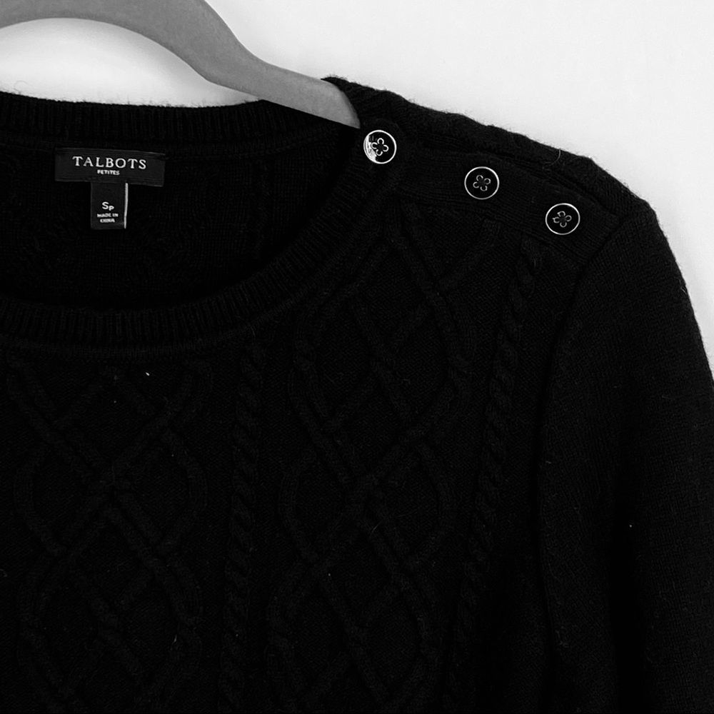 Talbots Black Wool Cable Knit Pullover Sweater - image 2